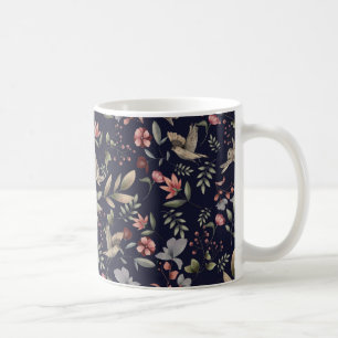 Blumenmuster für Navy-Woodland-Tiere Blätter Kaffeetasse