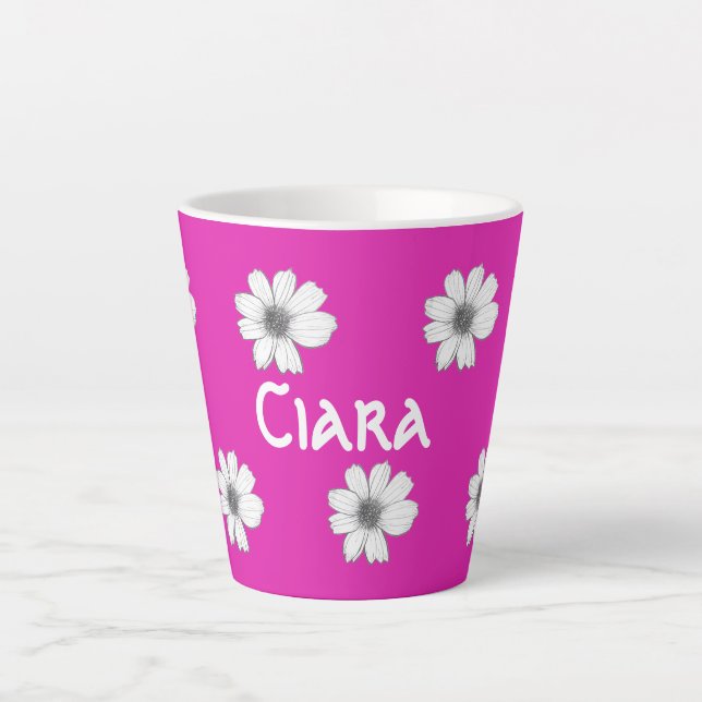 Blumenmuster Fuscia Pink individuelle Name Milchtasse (Vorderseite)