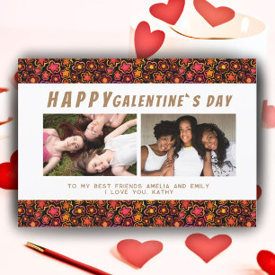 Blumenmuster Galentine`s Day Freunde 2 Foto Feiertagskarte