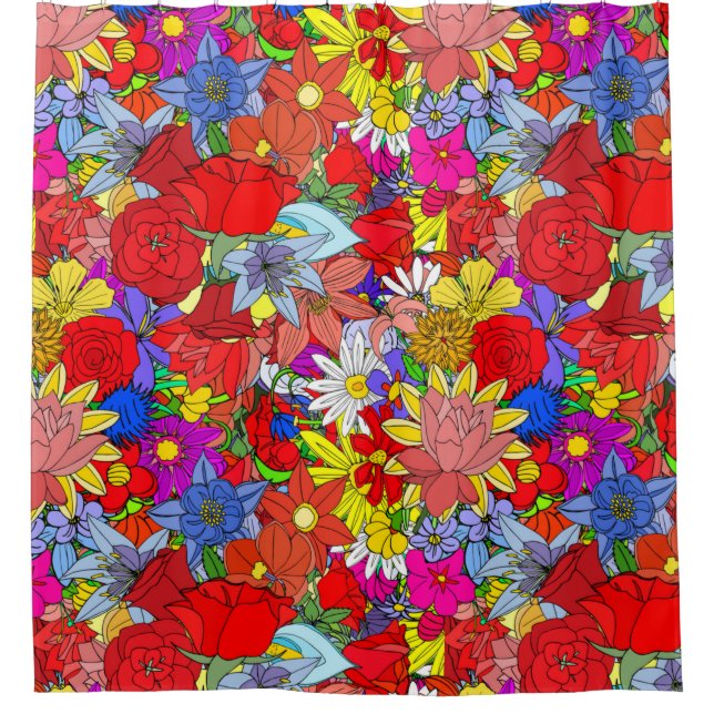 Blumenmuster Gelbblau Lila grün Duschvorhang (Vorderseite)