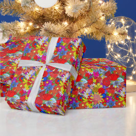 Blumenmuster Gelbblau Lila grün Geschenkpapier