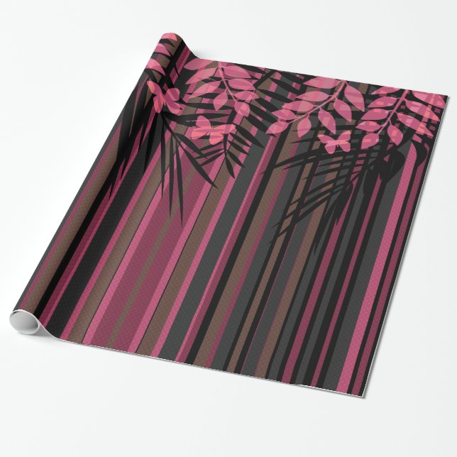 Blumenmuster, gestreift, Retro Geschenkpapier (Ungerollt)