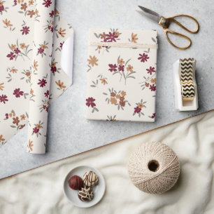 Blumenmuster Gold Grau Maroon Ditsy Geschenkpapier