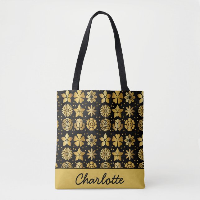 Blumenmuster Golddoodle-Rose personalisierter Name (Vorderseite)