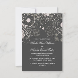 Blumenmuster Grau - 3x5 Hochzeitsankündigung Einladung