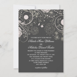 Blumenmuster Grau/Weiß - Einladung zur Hochzeit