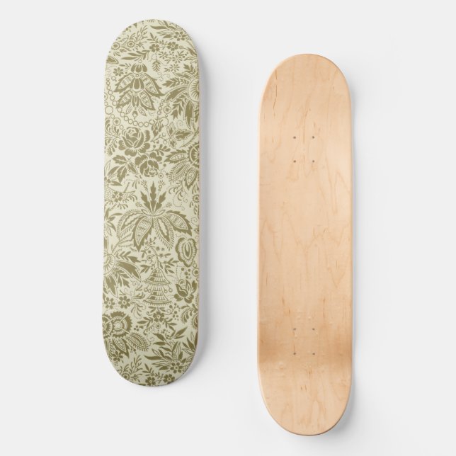 Blumenmuster Green Sage Antike Damaskus Skateboard (Vorderseite)