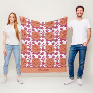 Blumenmuster große Blüte mit personalisiertem Name Fleecedecke