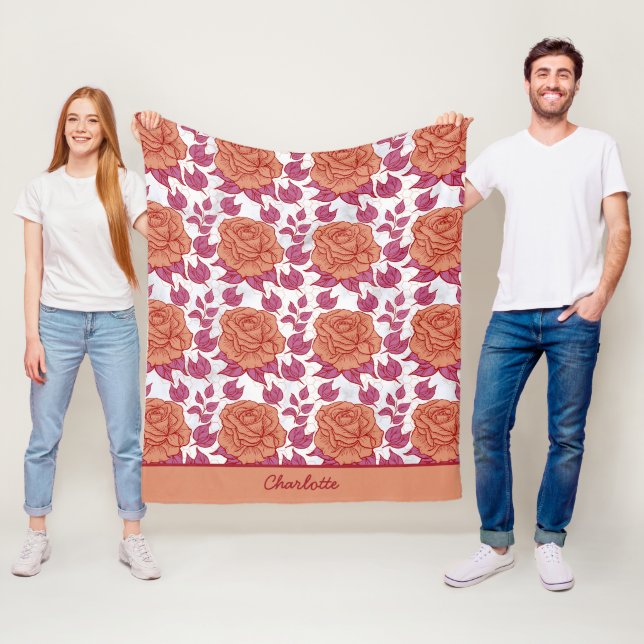 Blumenmuster große Blüte mit personalisiertem Name Fleecedecke (Beispiel)