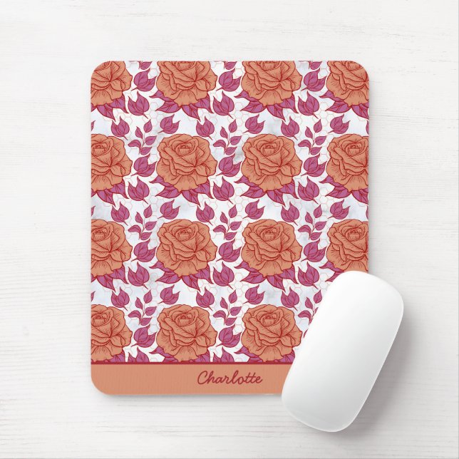 Blumenmuster große Blüte mit personalisiertem Name Mousepad (Mit Mouse)