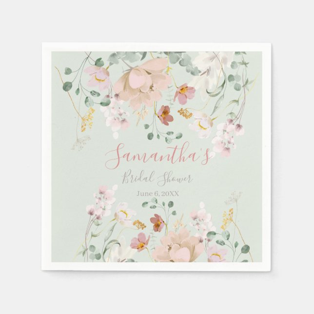 Blumenmuster Grün Rosa Rosa Elegante Paper-Teller Serviette (Vorderseite)