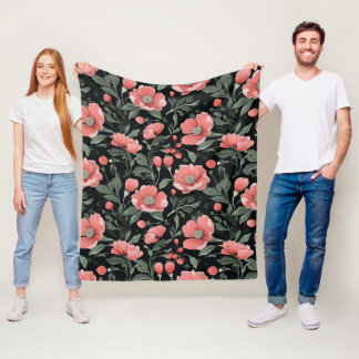 Blumenmuster Grüne Eiche Blätter und rosa Blume Fleecedecke