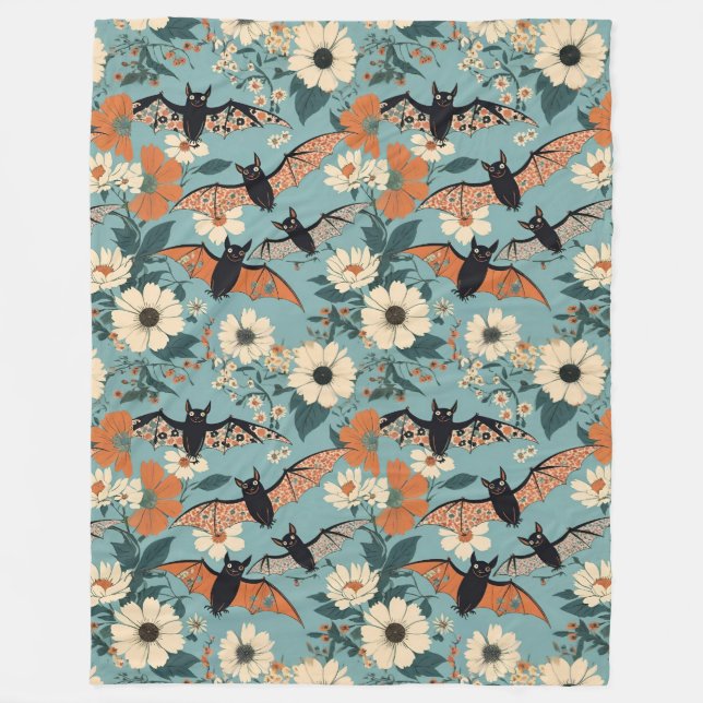 Blumenmuster Halloween Bats & Blume Fleecedecke (Vorderseite)
