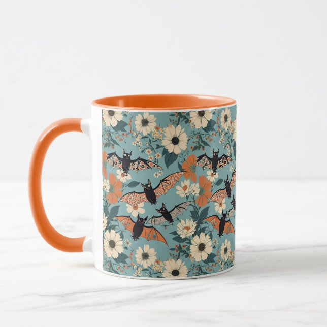 Blumenmuster Halloween Bats & Blume Tasse (Links)