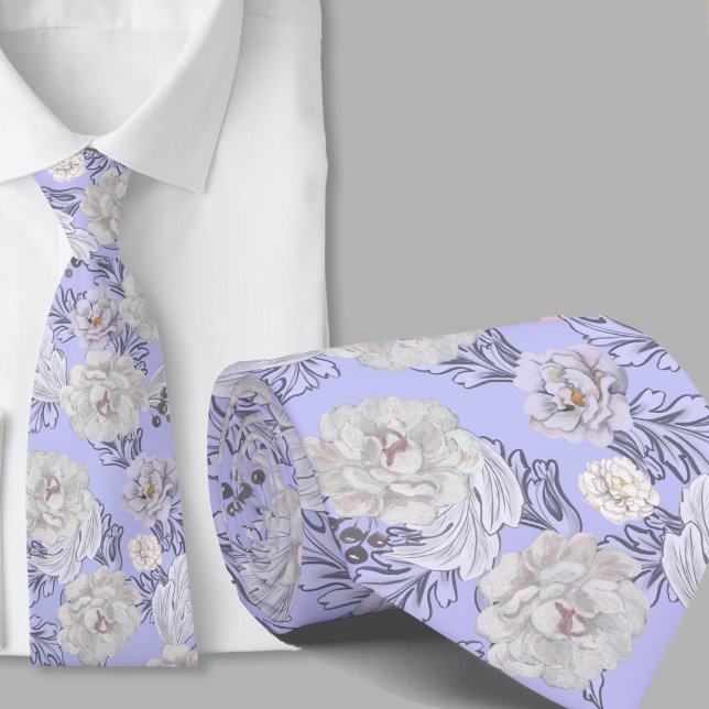 Blumenmuster Hellblaue Große Blumen Krawatte (Von Creator hochgeladen)