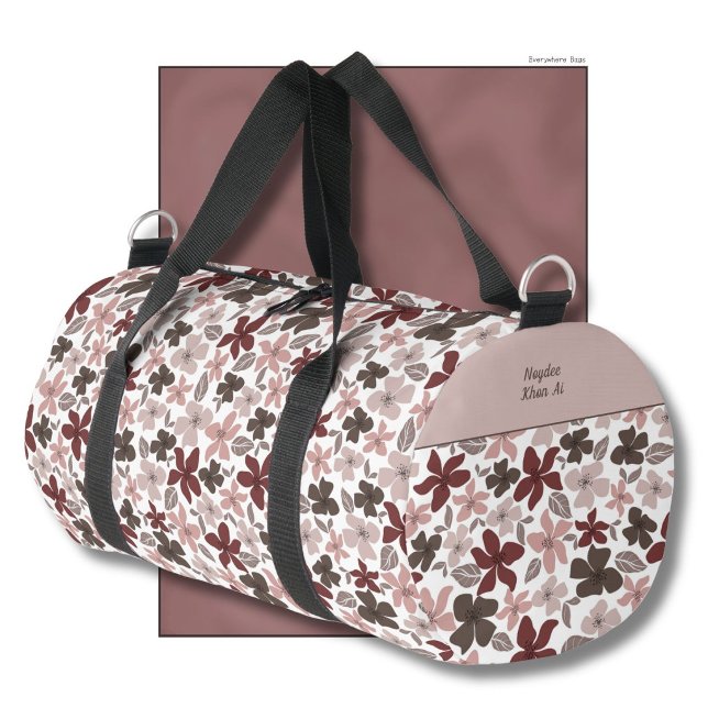 Blumenmuster Herbstfarben Text und Name Duffle Bag (Von Creator hochgeladen)