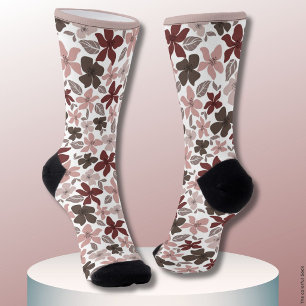 Blumenmuster Herbstfarben Text und Name Socken