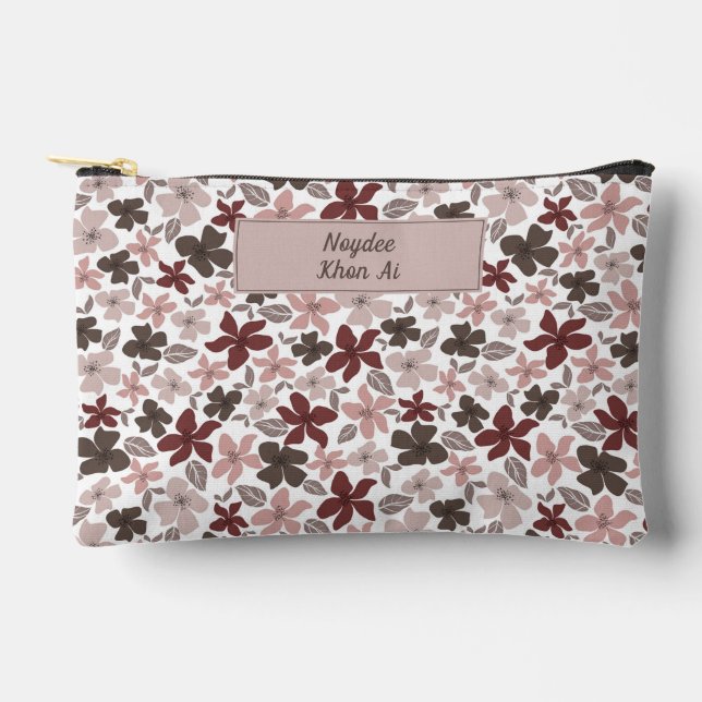 Blumenmuster Herbstfarben Text und Name Zubehörtasche (Vorderseite)
