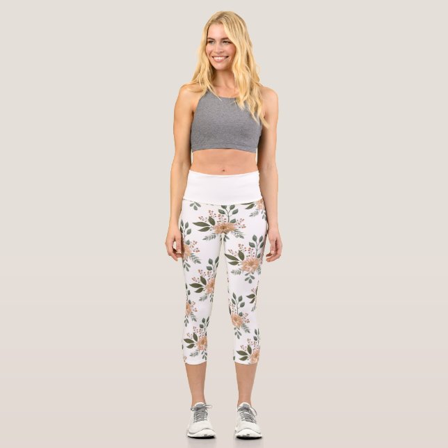 Blumenmuster Hoher Waisted Capri Leggings (Vorderseite)