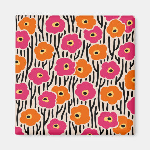 Blumenmuster Hot Pink und Orange Magnet