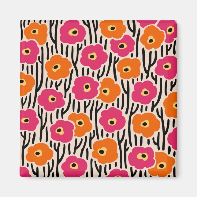 Blumenmuster Hot Pink und Orange Magnet (Vorne)
