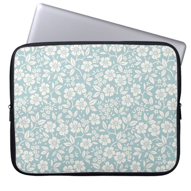 Blumenmuster. Hübsche Blume auf graublauem Hinterg Laptopschutzhülle (Vorderseite)