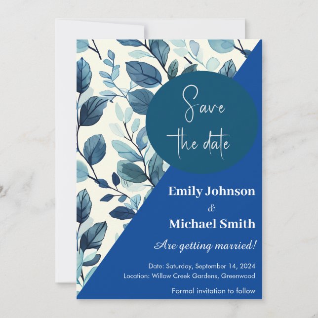 Blumenmuster im aquamarinen und blauen Stil Einladung (Vorderseite)