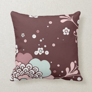 Blumenmuster im Retro-Design Braun, Blau und Rosa  Kissen