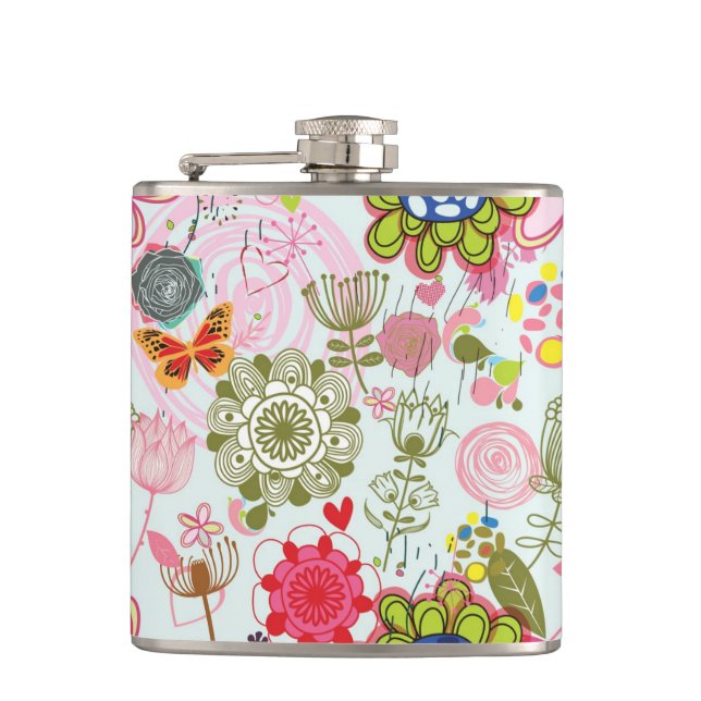 Blumenmuster im Retro-Stil 2 Flachmann (Vorderseite)