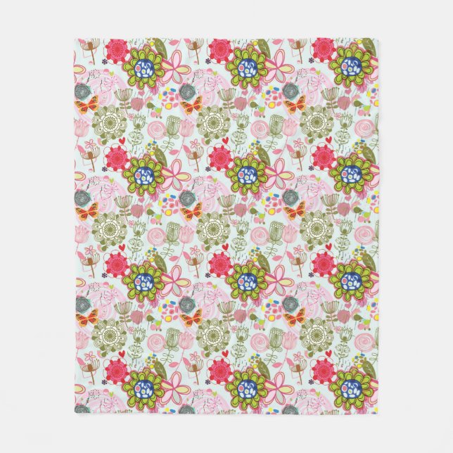 Blumenmuster im Retro-Stil 2 Fleecedecke (Vorderseite)