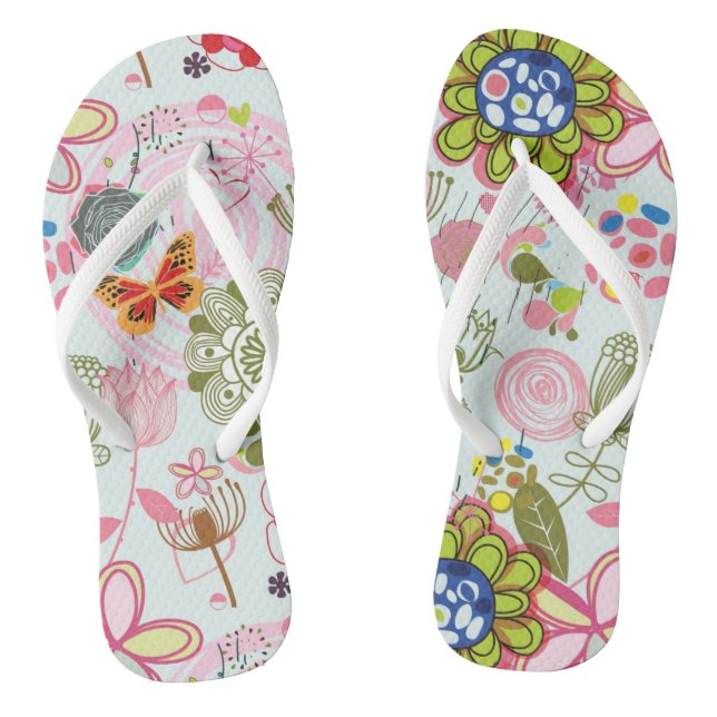 Blumenmuster im Retro-Stil 2 Flip Flops (Fußbett)