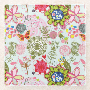 Blumenmuster im Retro-Stil 2 Glasuntersetzer
