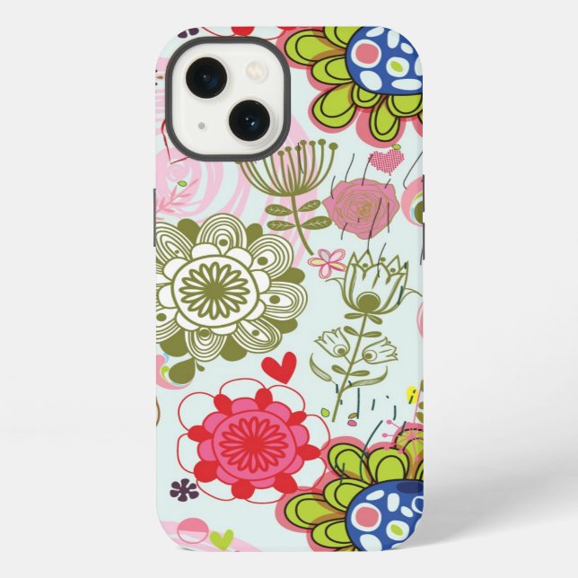 Blumenmuster im Retro-Stil 2 iPhone Hülle (Rückseite)