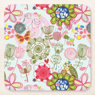 Blumenmuster im Retro-Stil 2 Rechteckiger Pappuntersetzer