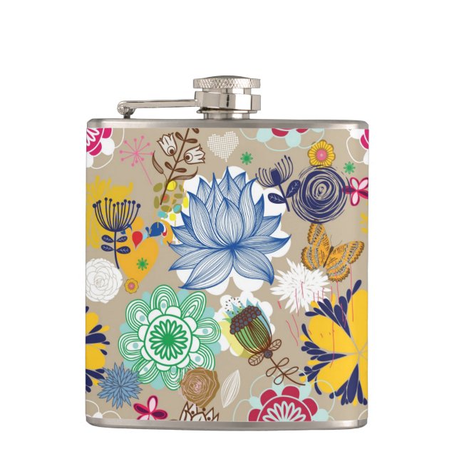Blumenmuster im Retro-Stil 3 Flachmann (Vorderseite)