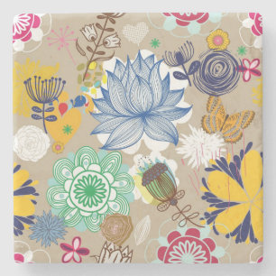Blumenmuster im Retro-Stil 3 Steinuntersetzer