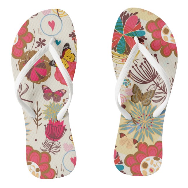 Blumenmuster im Retro-Stil 4 Flip Flops (Fußbett)