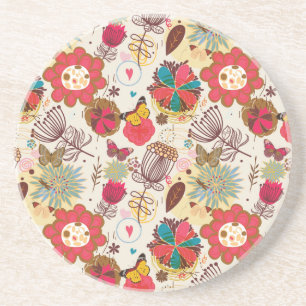 Blumenmuster im Retro-Stil 4 Getränkeuntersetzer