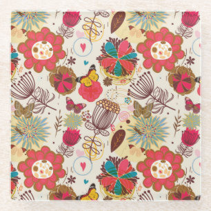 Blumenmuster im Retro-Stil 4 Glasuntersetzer