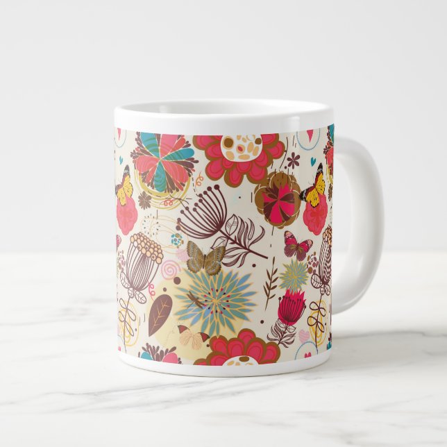 Blumenmuster im Retro-Stil 4 Jumbo-Tasse (Vorderseite Rechts)