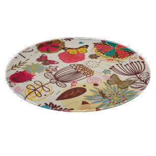 Blumenmuster im Retro-Stil 4 Schneidebrett