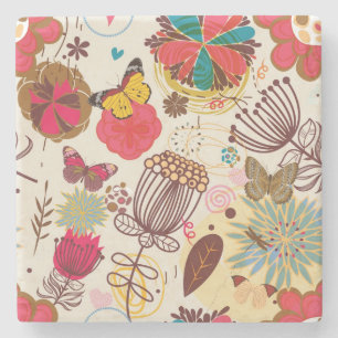 Blumenmuster im Retro-Stil 4 Steinuntersetzer