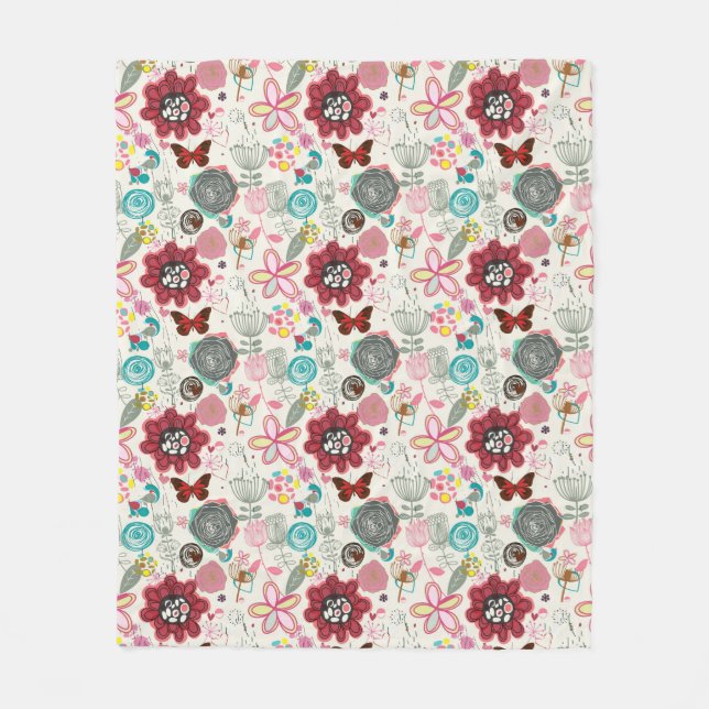 Blumenmuster im Retro-Stil 5 Fleecedecke (Vorderseite)