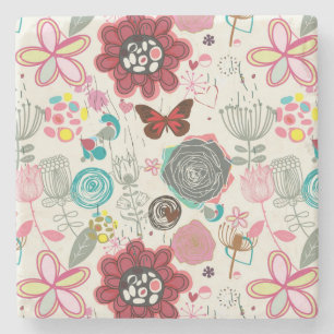 Blumenmuster im Retro-Stil 5 Steinuntersetzer