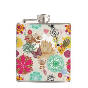 Blumenmuster im Retro-Stil Flachmann