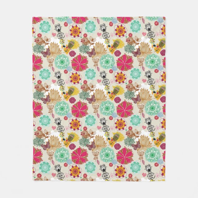 Blumenmuster im Retro-Stil Fleecedecke (Vorderseite)
