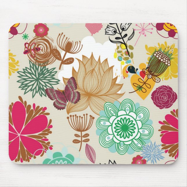 Blumenmuster im Retro-Stil Mousepad (Vorne)