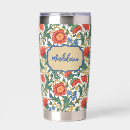 Blumenmuster im Stil von William Morris Blau Rot G Thermobecher