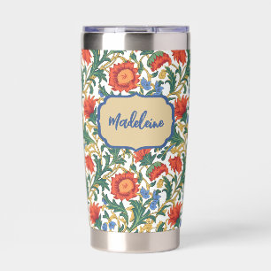 Blumenmuster im Stil von William Morris Blau Rot G Thermobecher