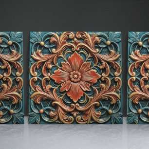 Blumenmuster im viktorianischen Stil in Teal und O Fliese